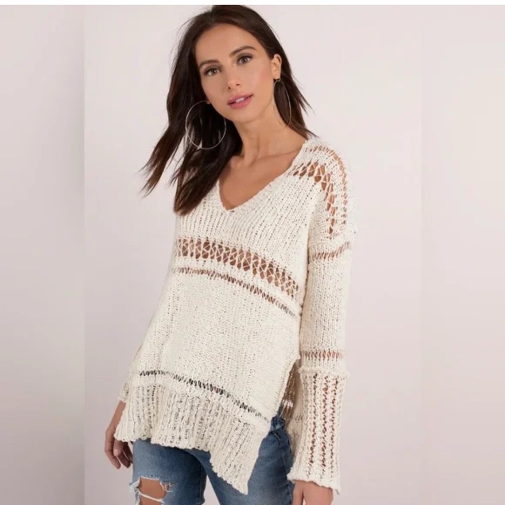 Free People Belong to You Crochet Cream V-Neck Sweater